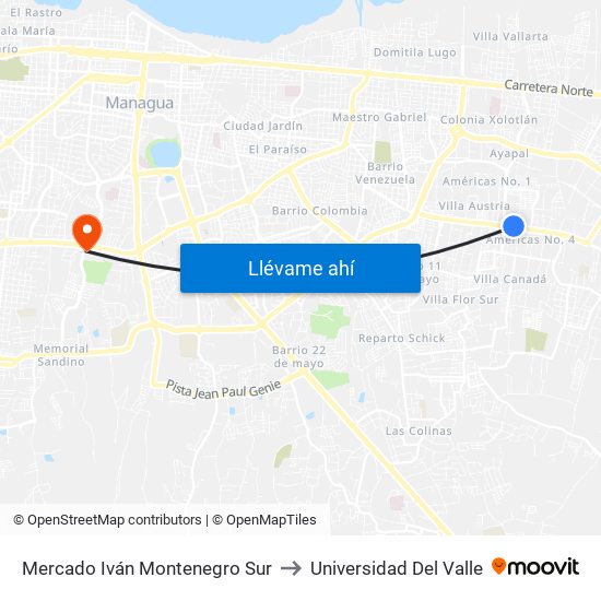 Mercado Iván Montenegro Sur to Universidad Del Valle map