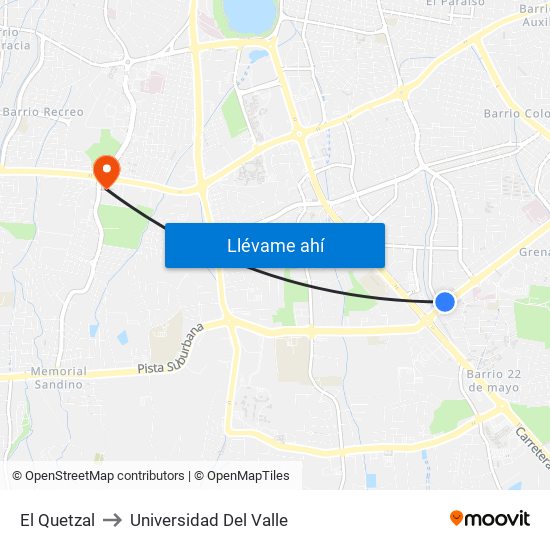 El Quetzal to Universidad Del Valle map