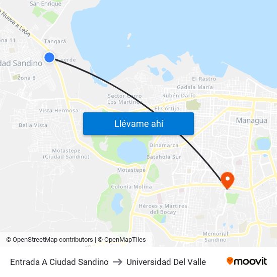 Entrada A Ciudad Sandino to Universidad Del Valle map