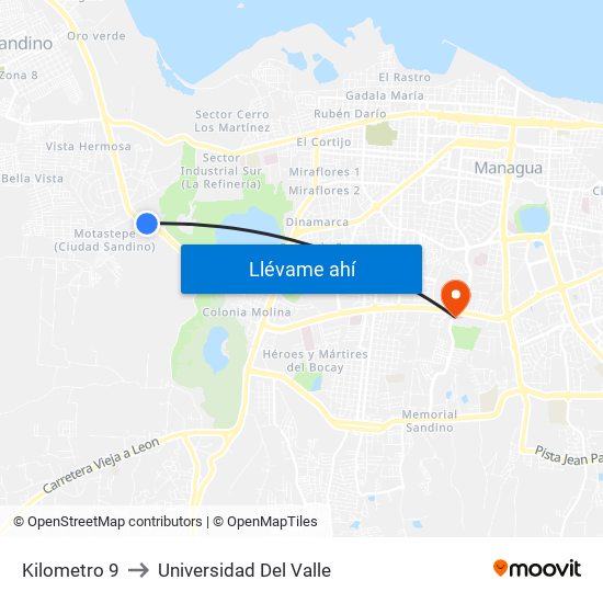Kilometro 9 to Universidad Del Valle map