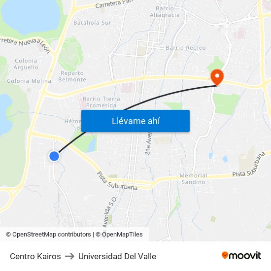 Centro Kairos to Universidad Del Valle map