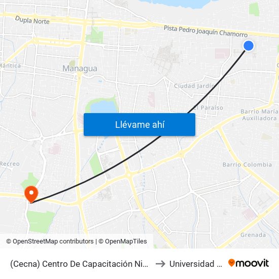 (Cecna) Centro De Capacitación Nicaragüense Alemán to Universidad Del Valle map