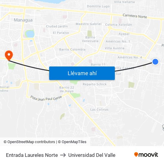 Entrada Laureles Norte to Universidad Del Valle map