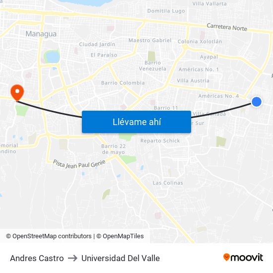Andres Castro to Universidad Del Valle map