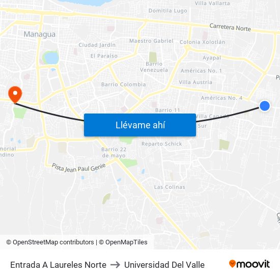 Entrada A Laureles Norte to Universidad Del Valle map