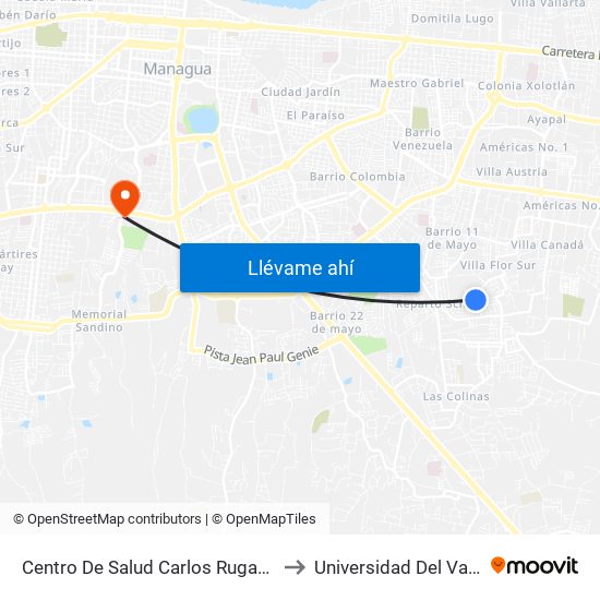 Centro De Salud Carlos Rugama to Universidad Del Valle map