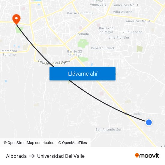 Alborada to Universidad Del Valle map