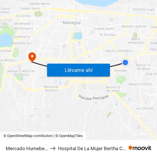Mercado Humebes Sureste to Hospital De La Mujer Bertha Calderón Roque map