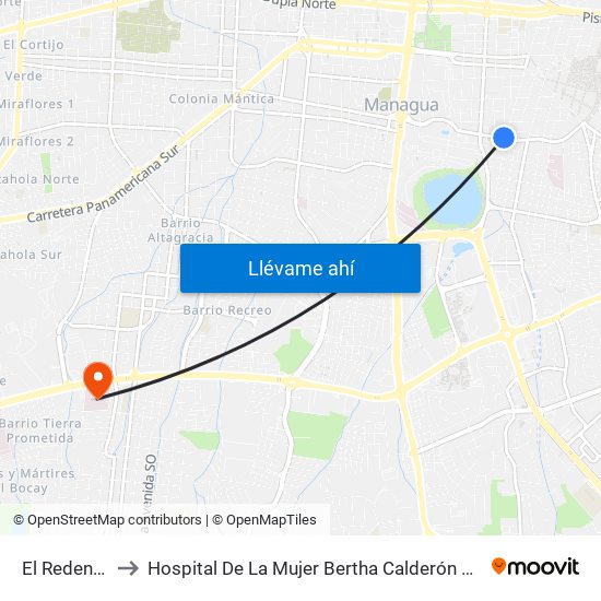 El Redentor to Hospital De La Mujer Bertha Calderón Roque map