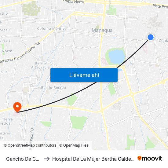 Gancho De Camino to Hospital De La Mujer Bertha Calderón Roque map