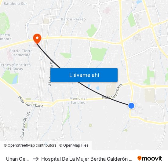 Unan Oeste to Hospital De La Mujer Bertha Calderón Roque map