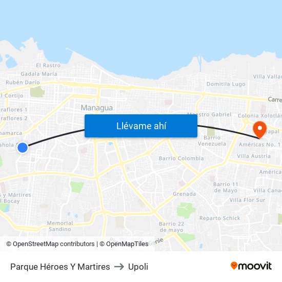 Parque Héroes Y Martires to Upoli map