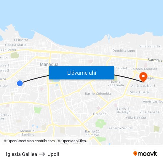 Iglesia Galilea to Upoli map