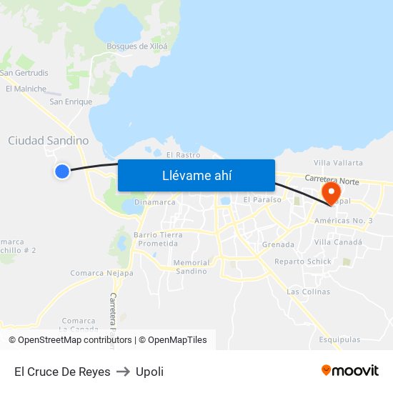 El Cruce De Reyes to Upoli map