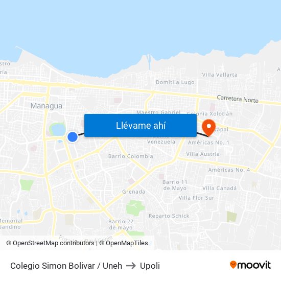 Colegio Simon Bolivar / Uneh to Upoli map