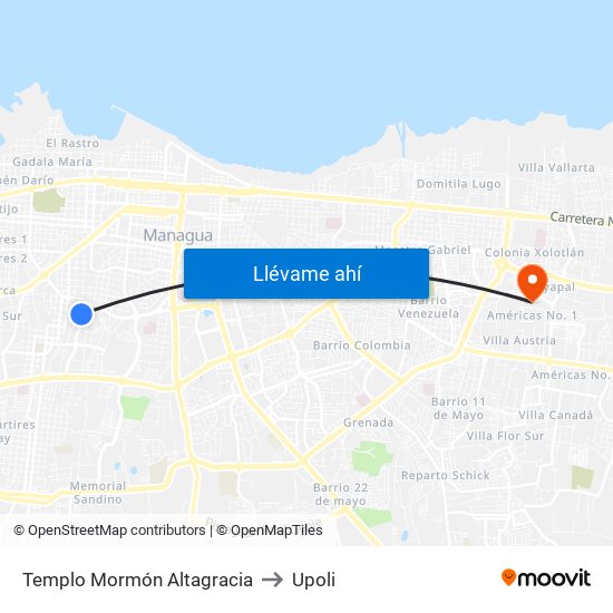 Templo Mormón Altagracia to Upoli map