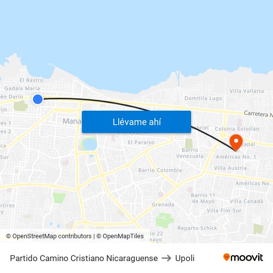 Partido Camino Cristiano Nicaraguense to Upoli map