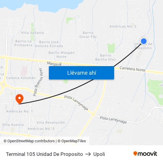 Terminal 105 Unidad De Proposito to Upoli map