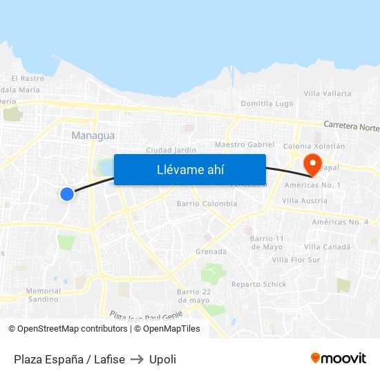 Plaza España / Lafise to Upoli map