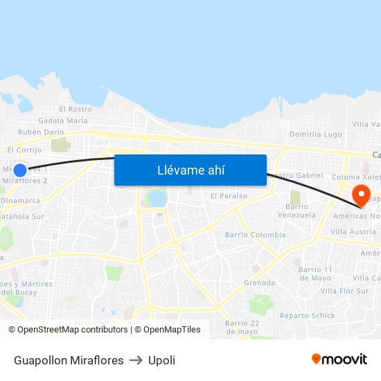 Guapollon Miraflores to Upoli map