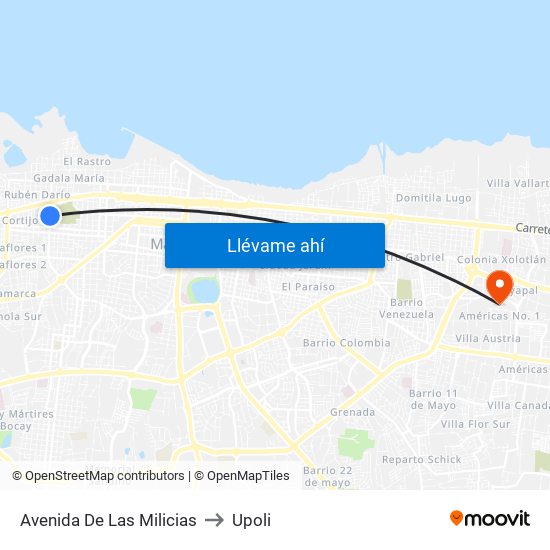 Avenida De Las Milicias to Upoli map
