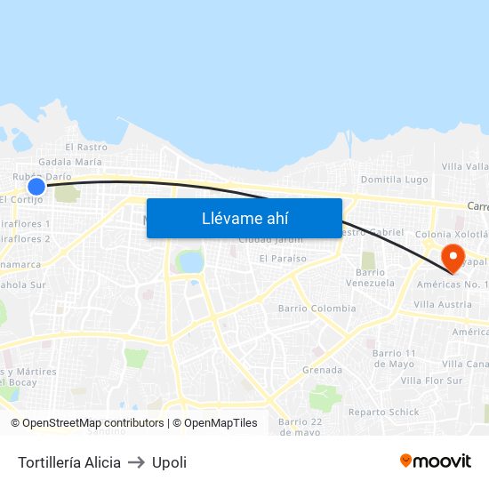 Tortillería Alicia to Upoli map