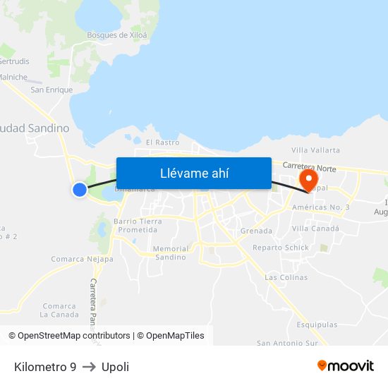 Kilometro 9 to Upoli map