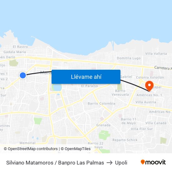 Silviano Matamoros / Banpro Las Palmas to Upoli map
