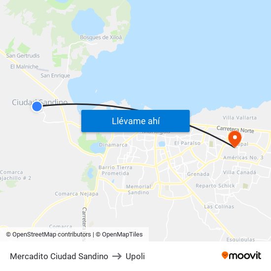 Mercadito Ciudad Sandino to Upoli map