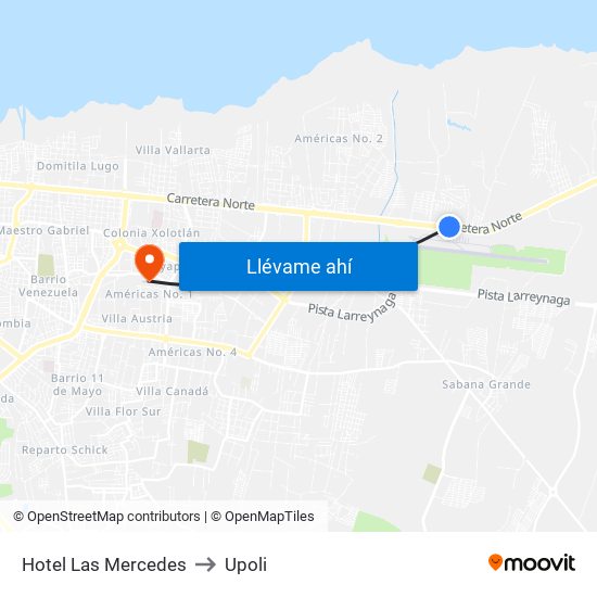 Hotel Las Mercedes to Upoli map