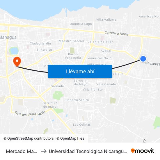 Mercado Mayoreo to Universidad Tecnológica Nicaragüense (Utn) map