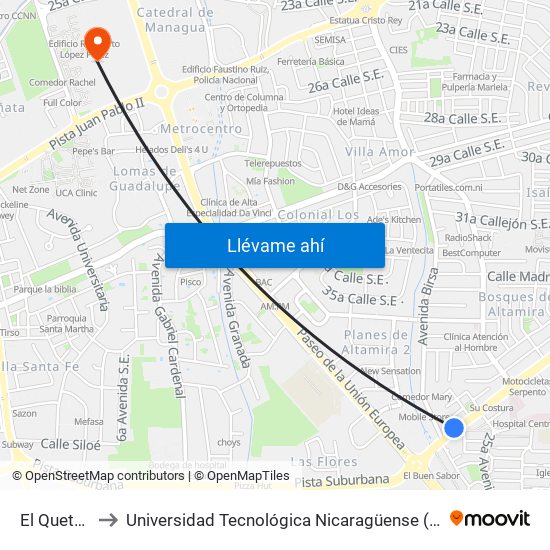El Quetzal to Universidad Tecnológica Nicaragüense (Utn) map