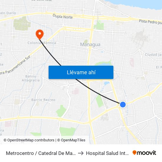 Metrocentro / Catedral De Managua to Hospital Salud Integral map