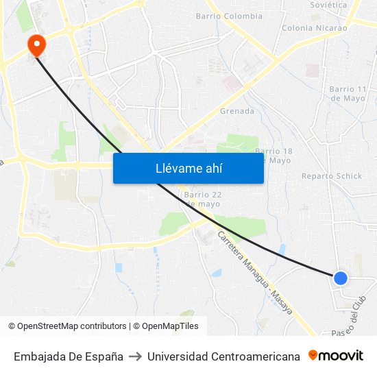 Embajada De España to Universidad Centroamericana map