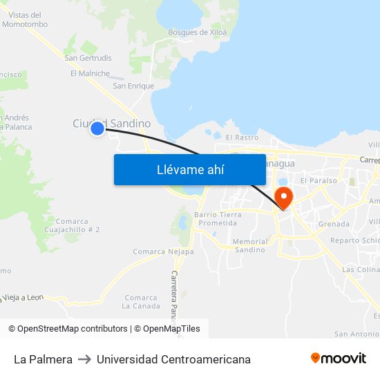 La Palmera to Universidad Centroamericana map