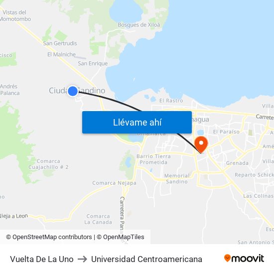 Vuelta De La Uno to Universidad Centroamericana map