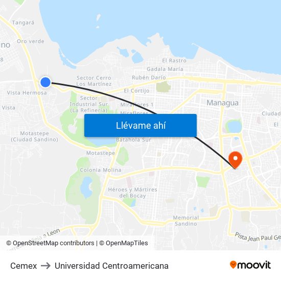 Cemex to Universidad Centroamericana map