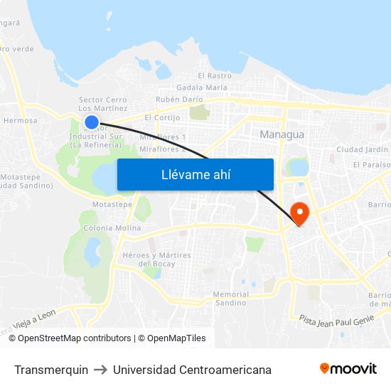 Transmerquin to Universidad Centroamericana map