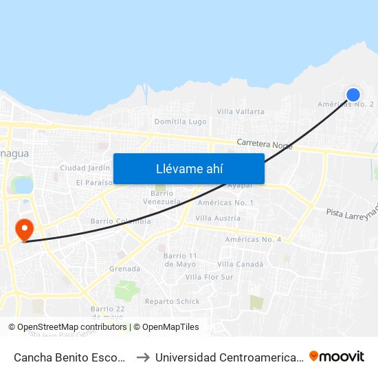 Cancha Benito Escobar to Universidad Centroamericana map