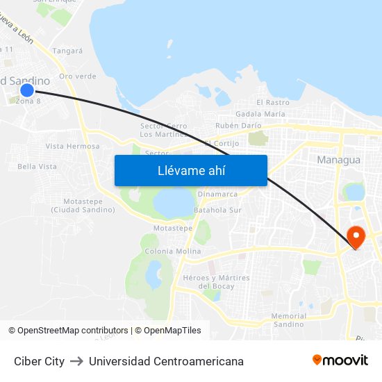 Ciber City to Universidad Centroamericana map