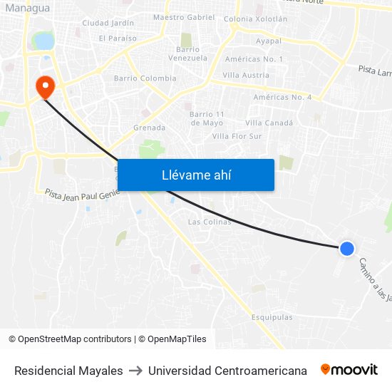 Residencial Mayales to Universidad Centroamericana map