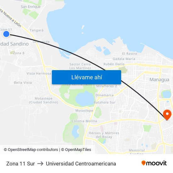 Zona 11 Sur to Universidad Centroamericana map