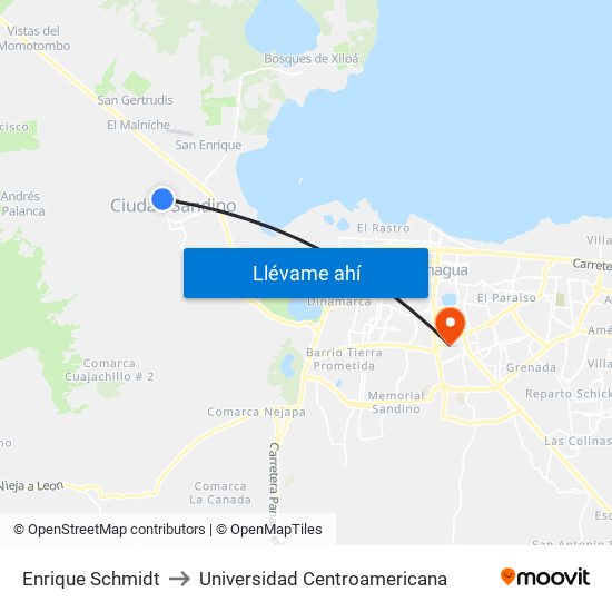 Enrique Schmidt to Universidad Centroamericana map