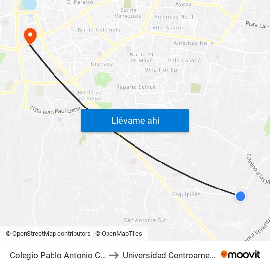 Colegio Pablo Antonio Cuadra to Universidad Centroamericana map