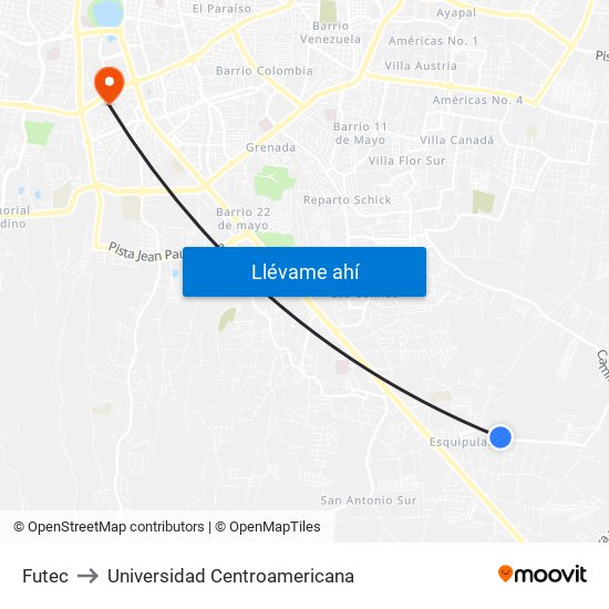 Futec to Universidad Centroamericana map