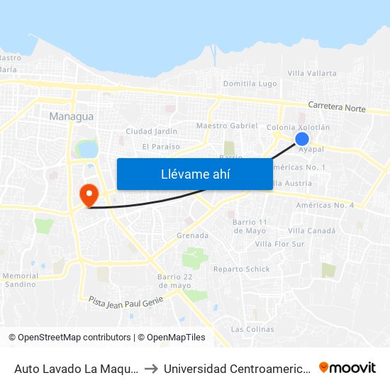 Auto Lavado La Maquina to Universidad Centroamericana map