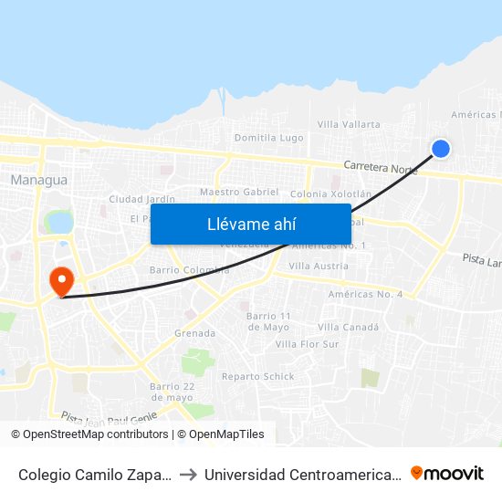 Colegio Camilo Zapata to Universidad Centroamericana map