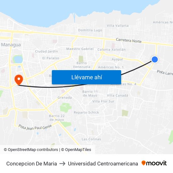 Concepcion De Maria to Universidad Centroamericana map