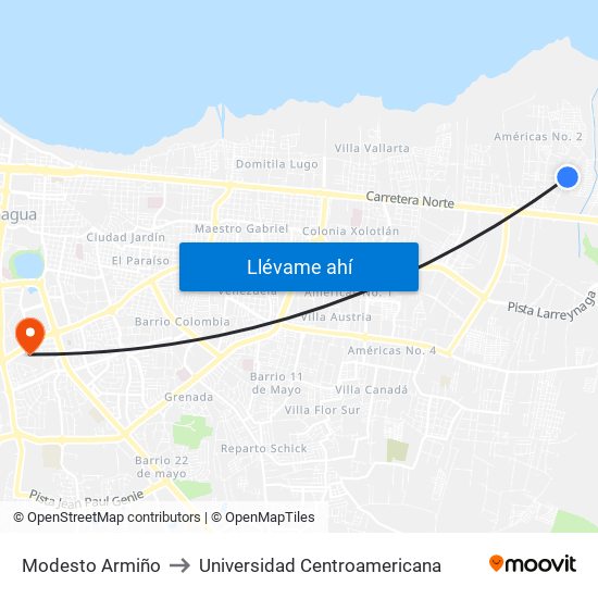 Modesto Armiño to Universidad Centroamericana map