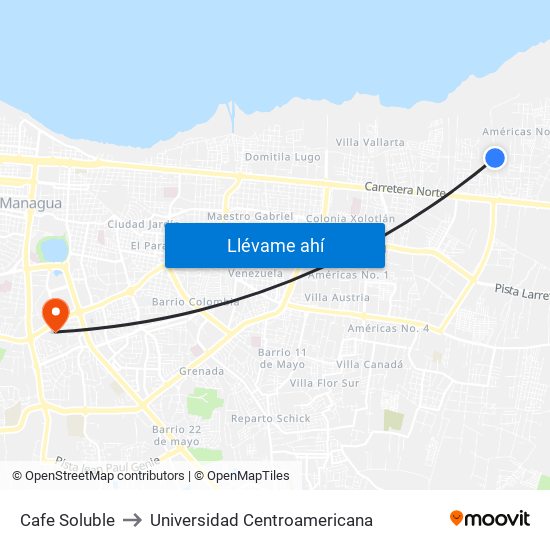 Cafe Soluble to Universidad Centroamericana map